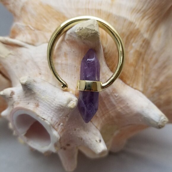 PAIR 2G Brass and Amethyst Spiral ear weights gauge Jewelry organic hangers NWT - Picture 5 of 5